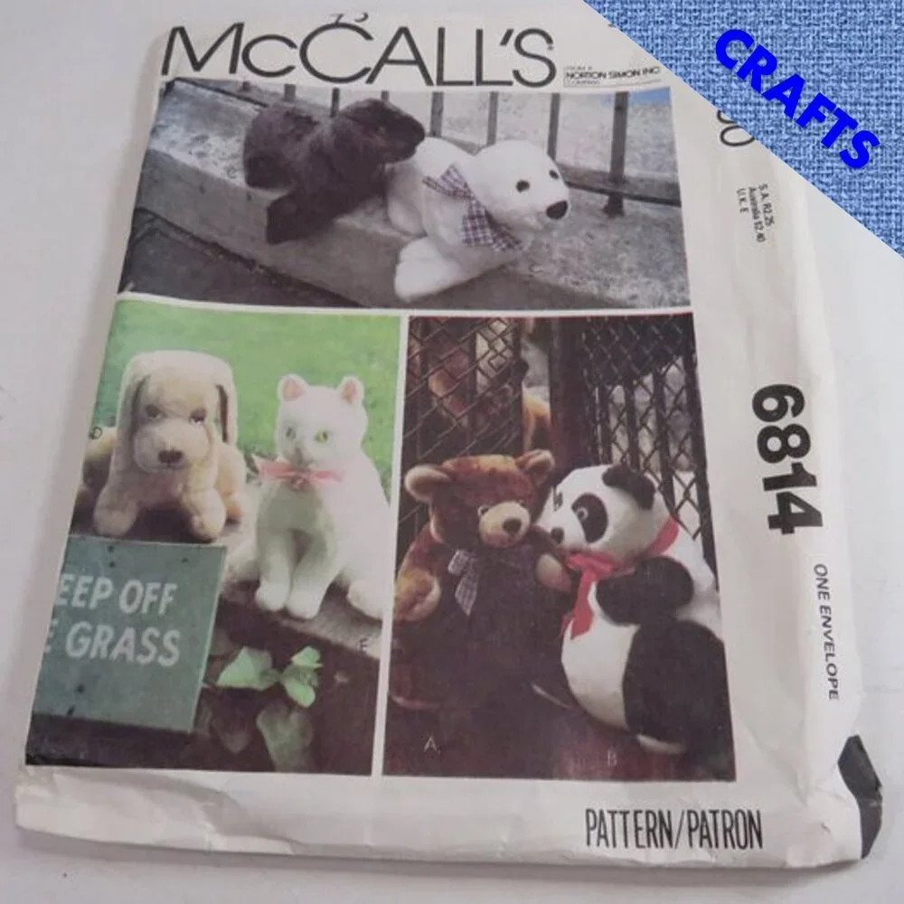 McCalls 6814 Vintage Stuffed Animals (complete) Sewing Pattern